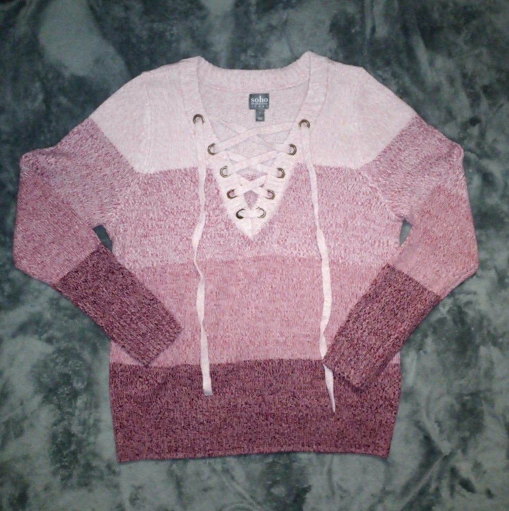 Muave Ombre Lace Up Sweater